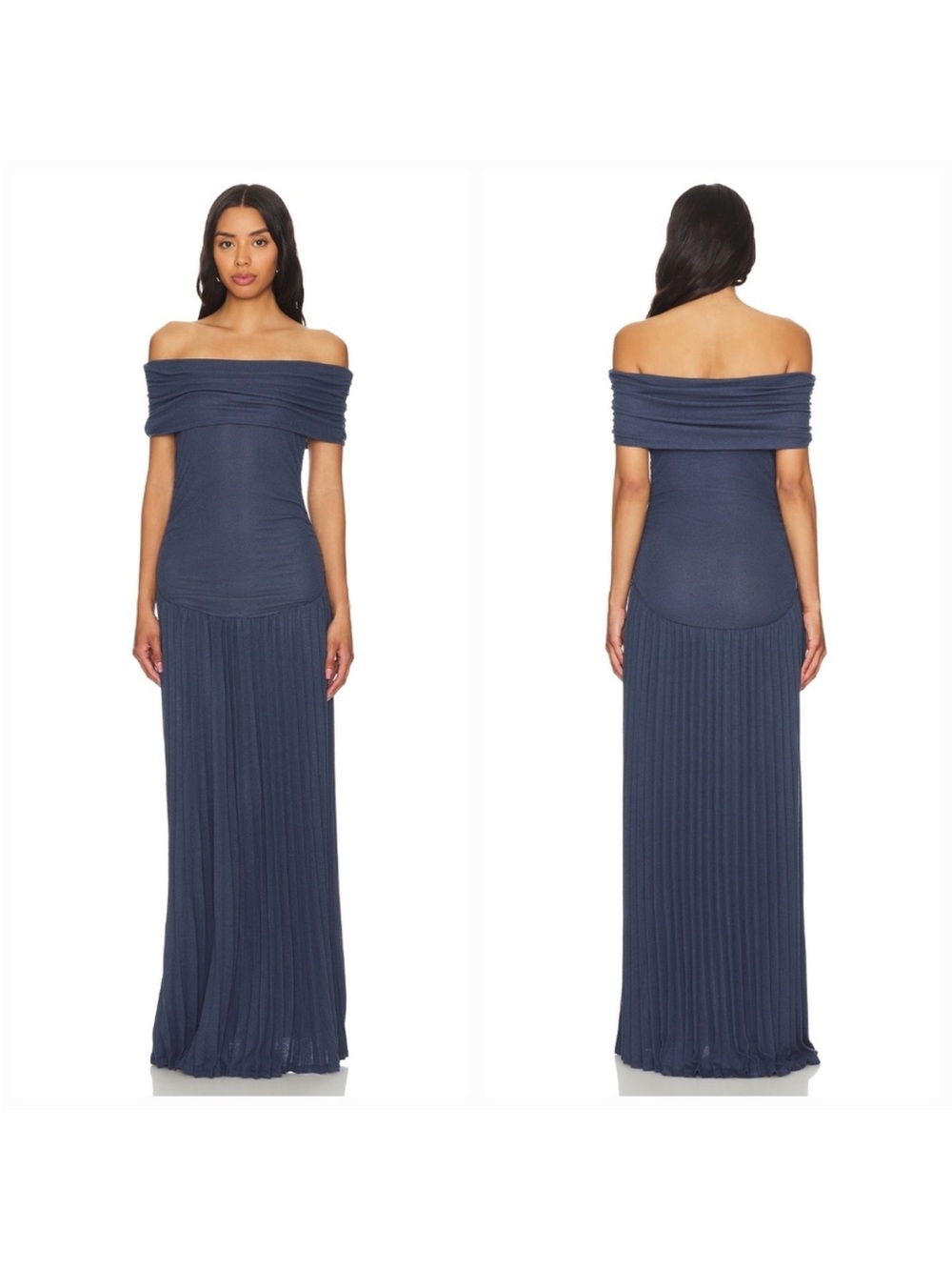 Lioness Field of Dreams Off-Shoulder Ruched Maxi Dress Navy Blue Size L - Picture 2 of 14